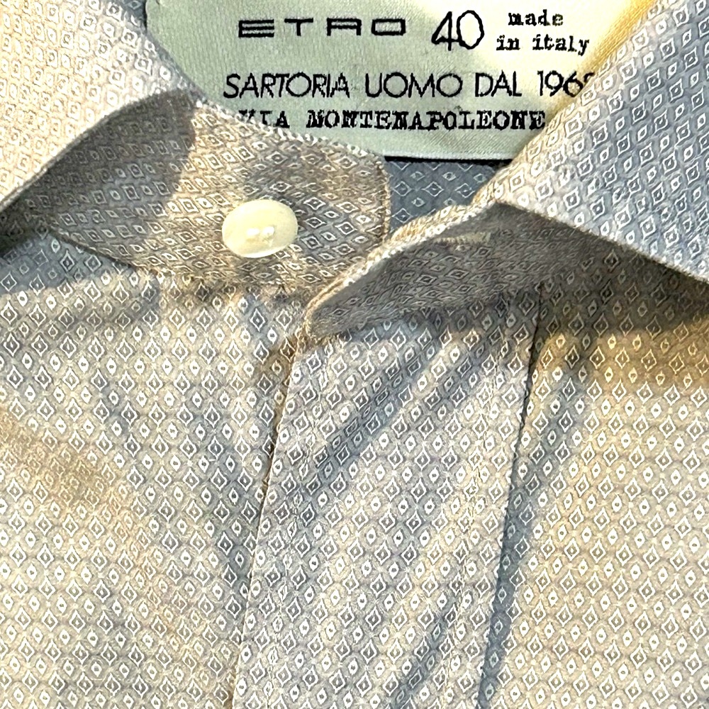 ETRO Light  Gray and white Mini Geometric Print  Men’s Shirt Size 40, S